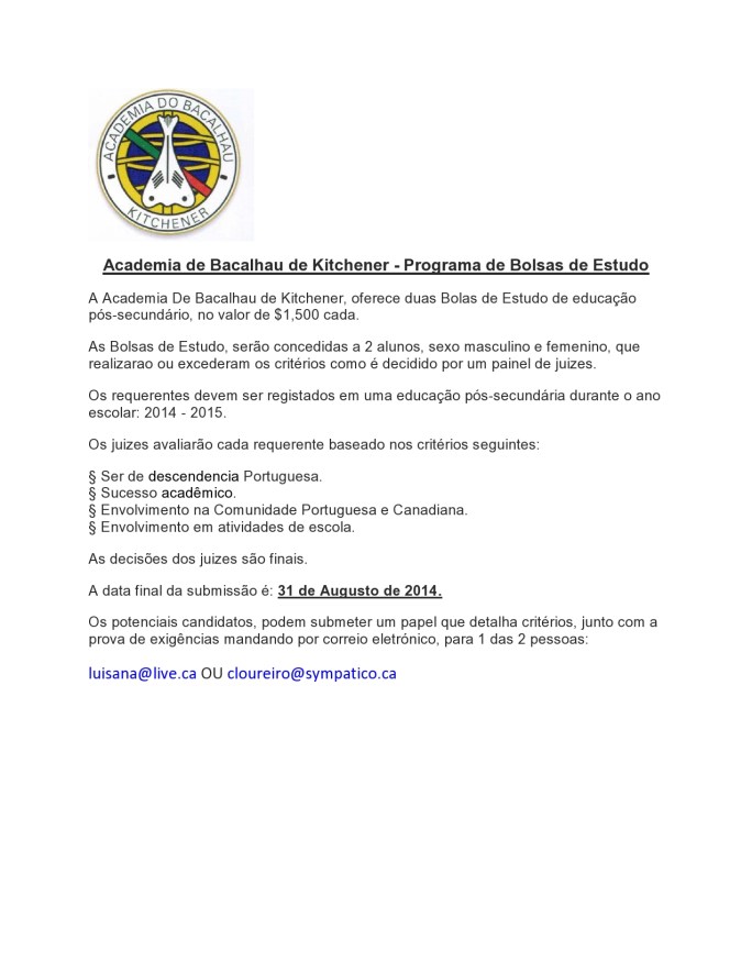 SCHOLARSHIP - Requirements Portuguese 2014