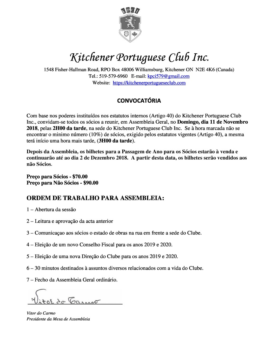 Clube Portugues - Nov. 11 - Convocatoria Assembleia Geral