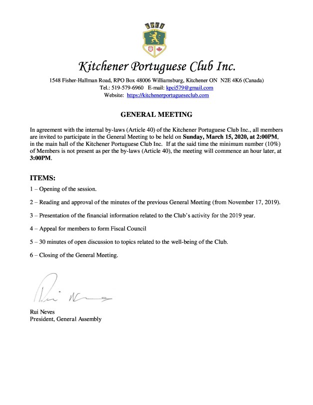 Convocation - General Assembly - Sun. Mar. 15th, 2020