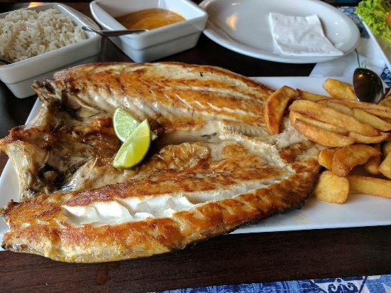 Grilled Sea Bass with French Fries and Salad